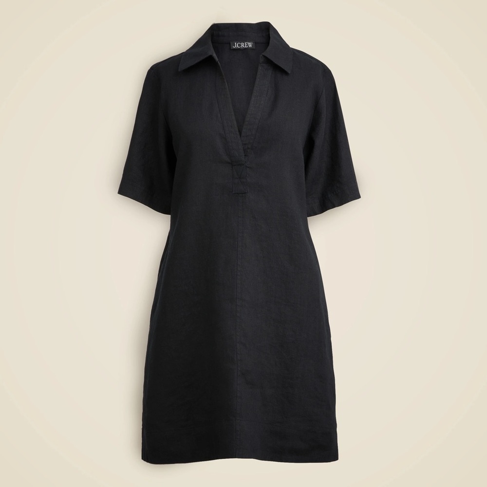 J. Crew Bungalow Popover Linen Black Short‎ Sleeve Dress size XS - Picture 2 of 7